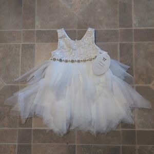 American Princess Elegant Gem Sequin Embroidered Ivory Gold Tulle Dress 18m NEW